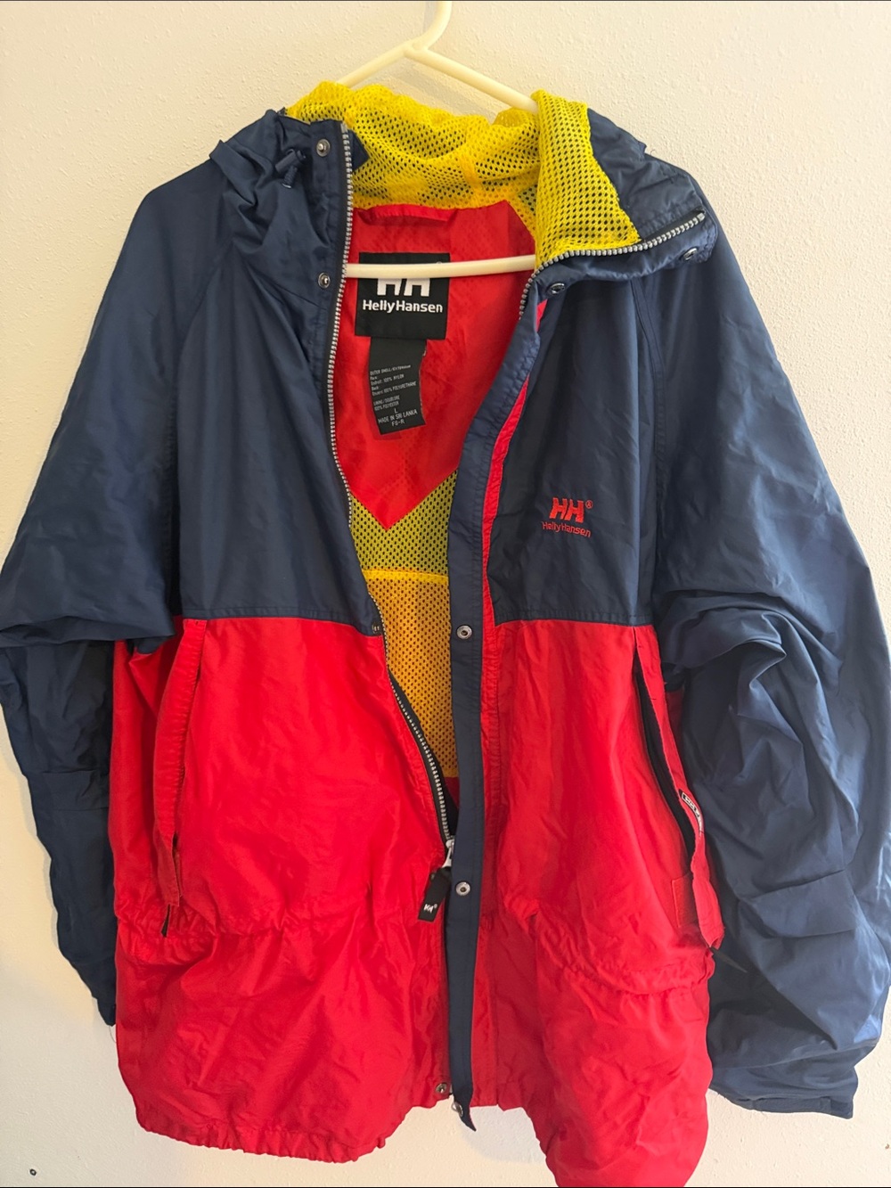 Vintage Helly Hansen Colorblock Hooded Shell Jacket - Navy, Red & Yellow
